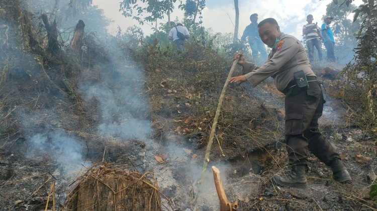 Sinergitas Polisi bersama TNI dan BPBD Padamkan Kebakaran di Perkebunan Gunung Terong Banyuwangi