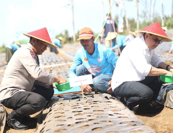 Dukung Swasembada Pangan, Polda Jatim dan Petani Tanam Bawang Putih Serentak